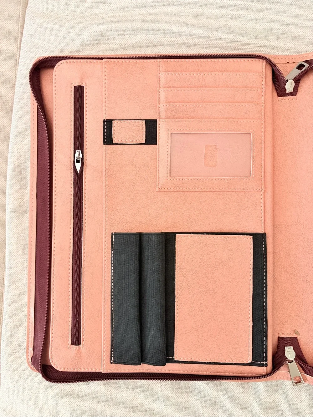 Pink 3 ring binder padfolio, vegan leather portfolio, leather document folder
